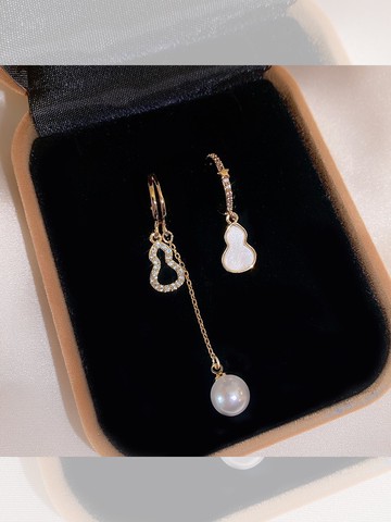 微鑲葫蘆耳環年新款潮優雅氣質中國風耳釘奢華精致珍珠耳飾女