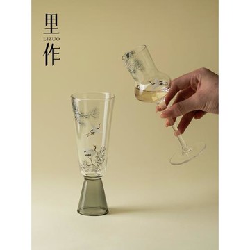 里作新中式墨彩仙鶴高足主人杯精致手工創意透明茶杯功夫茶具單杯