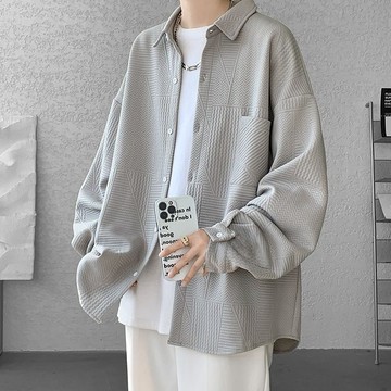 限時優惠 潮流休閒長袖襯衫 長袖襯衫秋冬ins季港風高級感男士加絨外套潮流寬鬆新款提花襯衣