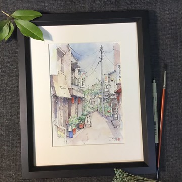 東京散步/手繪原創水彩畫/含框