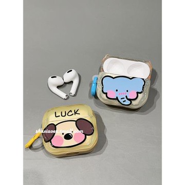 可愛大象小狗情侶適用airpods保護套新3代airpods3卡通2代蘋果藍牙無線耳機套4硬殼airpodspro耳機包韓風簡約