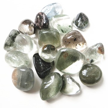 天然綠幽靈水晶原石碎石消磁石魚缸花盆造景擴香石療愈凈化石擺件