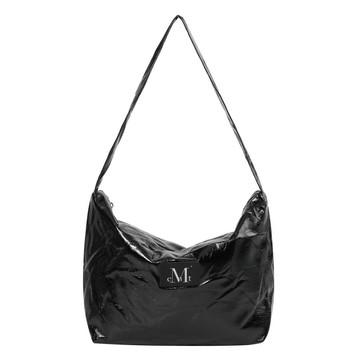 韓國 MUCENT RAEL GLOSSY LEATHER PATCH 光澤皮革Logo標牌肩背包 黑色 BLACK