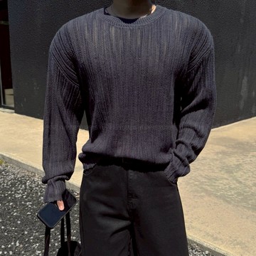 正韓高品質輕薄透膚線條紋理針織長袖上衣 3色 YUPPIE 預購商品 0915