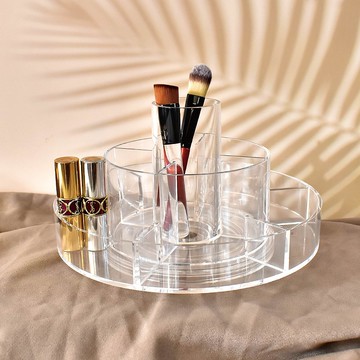 【美的空間】圓形美妝用品透明壓克力旋轉收納盒
