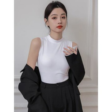 白色立領無袖背心女春秋2026年新款95棉小高領坎肩修身打底衫內搭