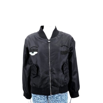 Chiara Ferragni Bomber 串珠飾眨眼黑色尼龍飛行員夾克