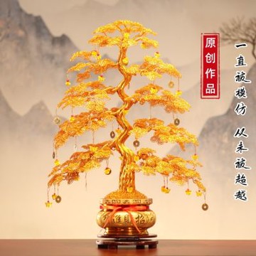 【匠俱】發財樹 純手工編織搖錢樹 家居裝飾喬遷招財擺件55cm手工製作 可旋轉搖錢樹+掛件