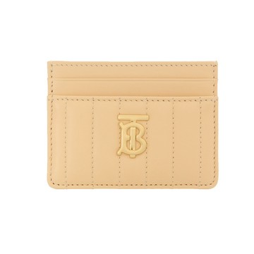 [平輸版]BURBERRY Lola TB 金字LOGO格紋絎縫羔羊卡片夾(金沙色)真品平輸