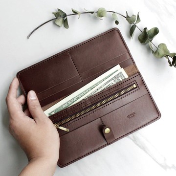 【客製化禮物】真皮手做Diy套組-長夾/焦茶色(免費客製刻字)