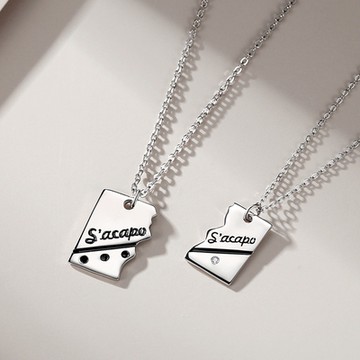 [米蘭精品] 925純銀項鍊情侶對鍊-紙短情長幾何拼接聖誕節情人節生日交換禮物74cj75