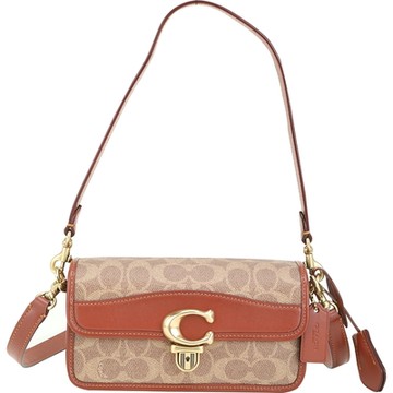 COACH STUDIO C字壓鎖老花塗層帆布拼皮革可拆肩/斜背腋下包(咖棕色)