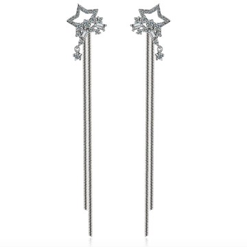 【Angel】滿天星鑽歐美朵拉長耳環(銀色)