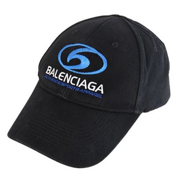 BALENCIAGA 品牌電繡LOGO衝浪者棉質棒球帽(黑)