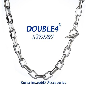 【DOUBLE4】 韓國 長橢圓串古巴手鍊 項鍊 INS 韓系穿搭 手鍊 男女項鍊 鋼手鍊 鈦鋼 套裝項鍊【C29】