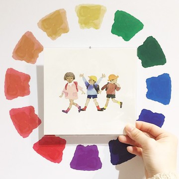 岩崎知弘-插畫明信片(背著書包排著隊的一年級學生A)