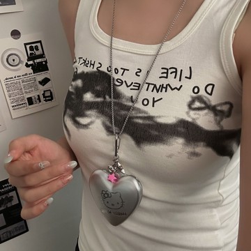 【台灣公司 可打統編】免運 KT貓長款夸張項鏈女可打開愛心照片盒禮物氣質小眾設計鎖骨鏈飾品 可開發票 全館五折 工廠現貨直銷 新品特價 z9211