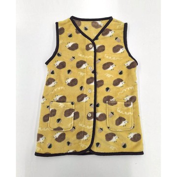 日本 AUBE - 毛茸茸長版保暖背心(兒童)-刺蝟-芥末黃