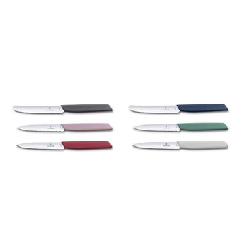 【Victorinox 瑞士維氏】SWISS MODERN 削皮刀組合，3 件裝-藍綠白/灰粉紅【墊腳石】