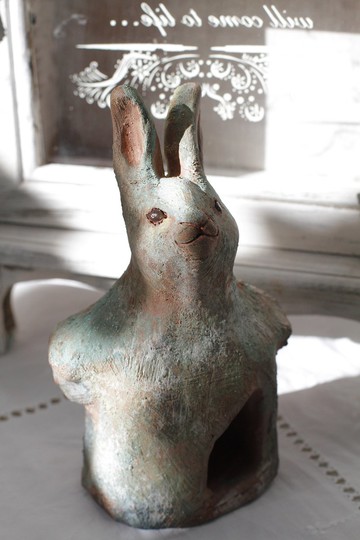 純手捏森林動物系列2紳士兔陶偶擺飾/飾品收納