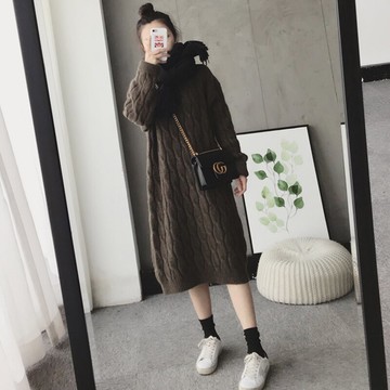2020年新款慵懶風繭型套頭毛衣裙女加厚秋冬復古日系中長款過膝裙
