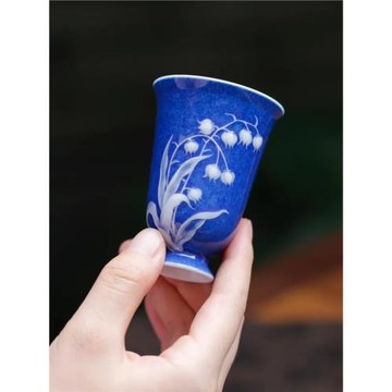 瓷泡泡 初藍舍鈴蘭花主人杯景德鎮陶瓷高端功夫茶器純手工茶杯子
