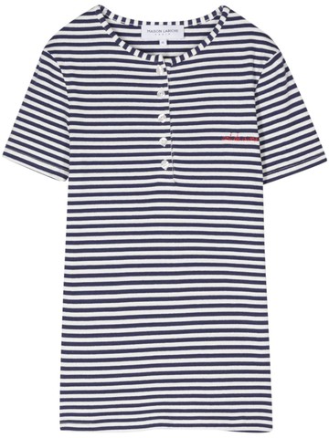 Maison Labiche - slogan-embroidered striped T-shirt - women - Organic Cotton/Elastane - S - Blue