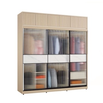 文創集 維爾泰玻璃岩板7尺鋁框加高衣櫃組合(吊衣桿x5＋單抽屜)-182x60x236cm免組