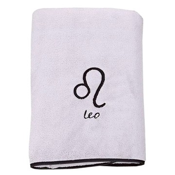 愛北鼻 珊瑚絨星座浴巾 80%聚酯纖維 140x70cm  獅子座 淺灰色  1條