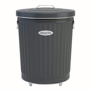 日本 OBAKETSU 手工製附輪垃圾桶 33L(贈垃圾袋環)灰色