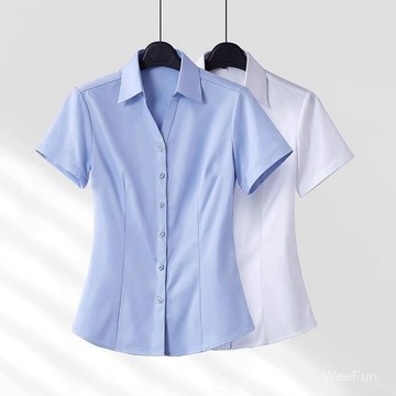 現.貨 夏季新款白襯衫女短袖工作服正裝銀行職業OL襯衣修身麵試顯瘦工裝