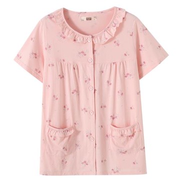 芬凡中老年純棉短袖女睡衣夏天空調房汗衫棉女睡衣單件女睡衣上衣