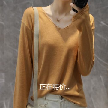 【反季清倉29元】秋冬羊絨衫女V領百搭內搭毛衣修身打底針織衫