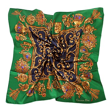 Dior迪奧華麗墜飾印花方型絲巾90cm(綠色)179017-4｜GoBrand購名牌