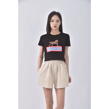 (S) 修身短版質感字母黑色短袖上衣二手衣