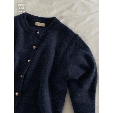 浣熊絨針織開衫女2025秋季新款日系寬松百搭圓領短款毛衣外套上衣