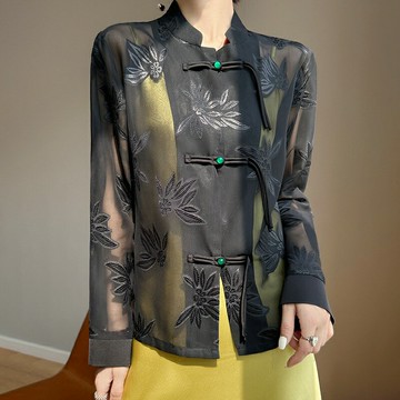 【巴黎精品】唐裝上衣緞面罩衫-中國風刺繡絲質防曬女外套3色a1iz19