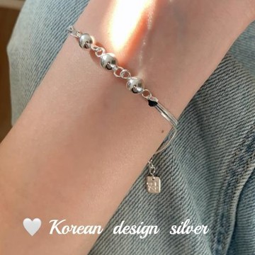 韓國小眾設計銀飾 S925純銀三顆圓珠三線盒子鏈手鏈疊戴女款ins風