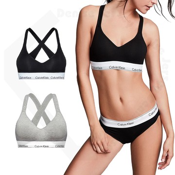 Calvin Klein 凱文克萊 Padded Bralette 棉質寬版鬆緊帶襯墊小V運動內衣/CK內衣(兩色任選)
