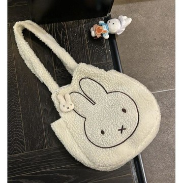米菲兔肩背包 原創秋冬羊羔毛米菲刺繡單肩包大容量百搭可愛通勤包包托特包