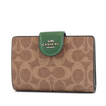 COACH 立體馬車緹花LOGO防刮釦式中夾-三葉草綠