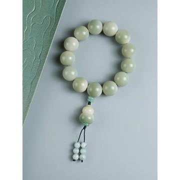 漸變綠白玉菩提子手串原籽男女配飾跑環風化菩提葫蘆盤玩佛珠手持