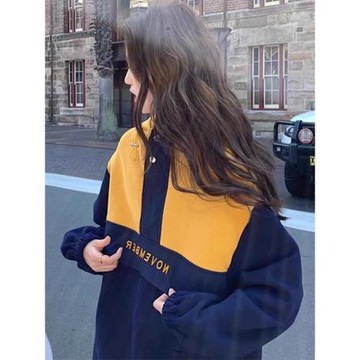 2025新款寬松慵懶風小個子設計感小眾拼接中長款大版衛衣女春秋款