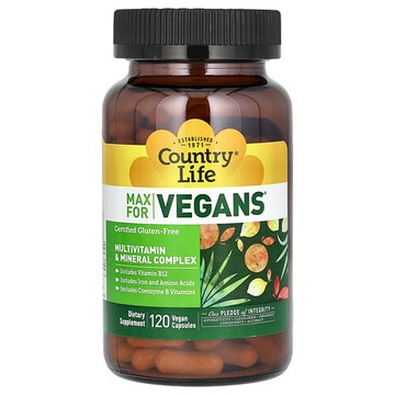 Country Life, Max for Vegans，多維生素和礦物質複合物，120 粒全素膠囊