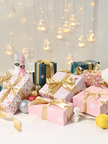 愛心五角星禮物紙生日禮物包裝紙粉嫩少女夢幻ins風禮品包書紙自粘手工書皮紙包禮盒禮品紙創意