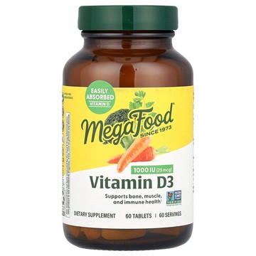MegaFood, 維生素 D3，25 微克（1000 國際單位），60 片