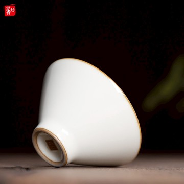 【釉面光滑】靈青坊青瓷斗笠杯陶瓷汝窯新款品茗杯旅行送禮專用茶盞單杯主人杯