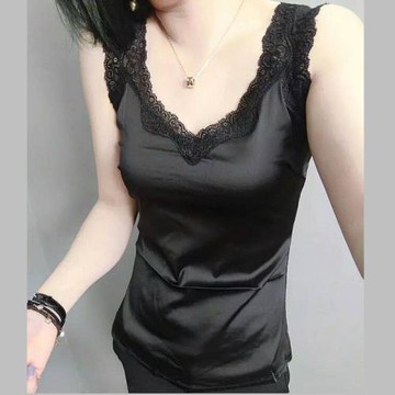 大碼女裝桑蠶絲真絲吊帶背心女蕾絲內搭修身顯瘦胖mm遮肉上衣打底