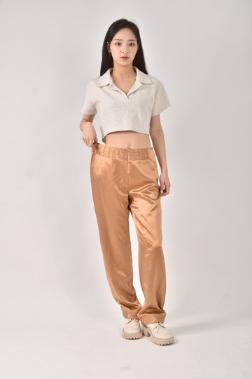 (XL) seta max高腰秋冬緞面絲綢棕色長褲