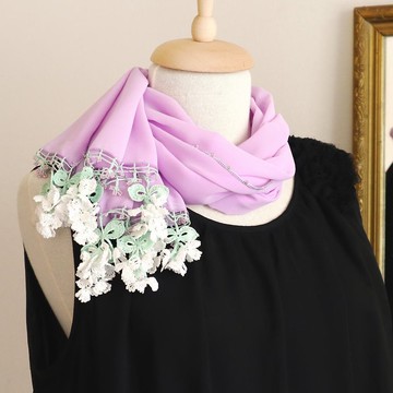附蕾絲花朵 雪紡披肩【風之花】薰衣草紫